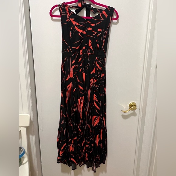 HALTER SKATER MINI DRESS - CHALLIS BLACK LEAF - Picture 5 of 5